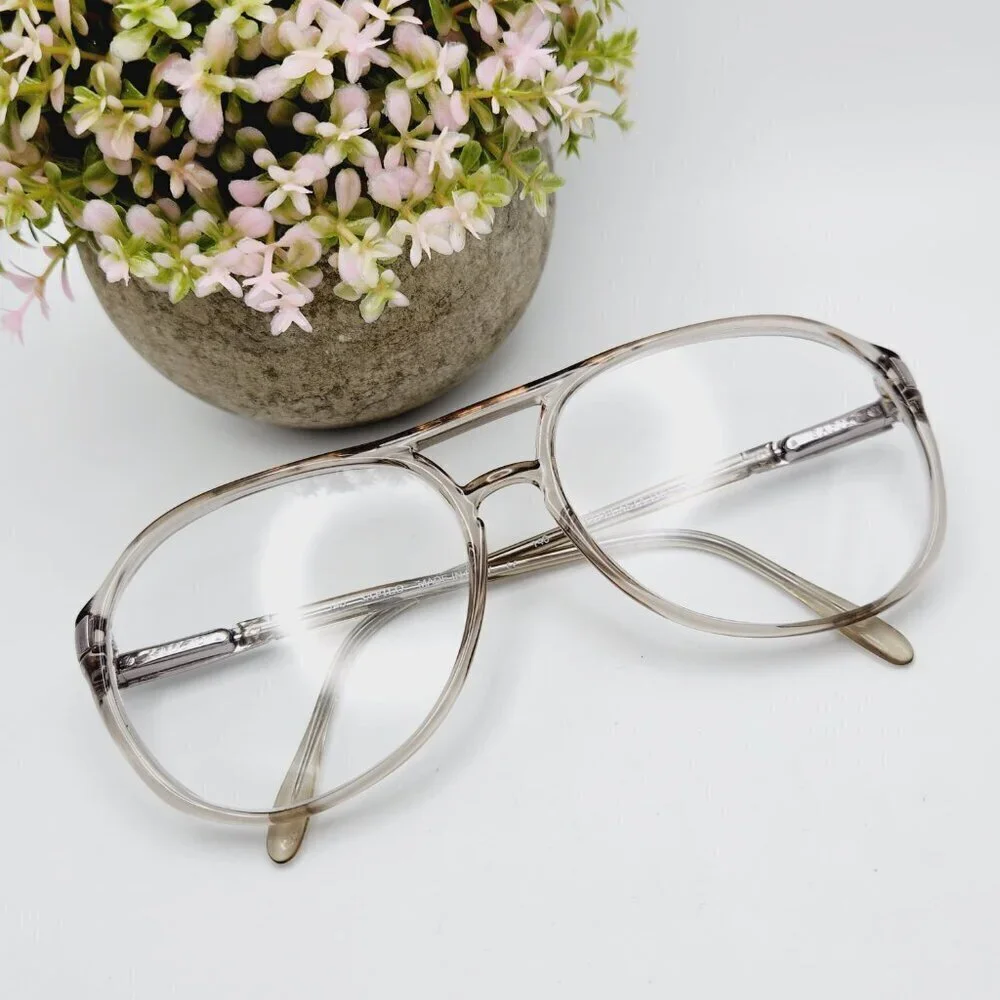 Safilo Elasta Italy 140 1563 Z66 Translucent Grey Green Retro Eyeglasses Frame